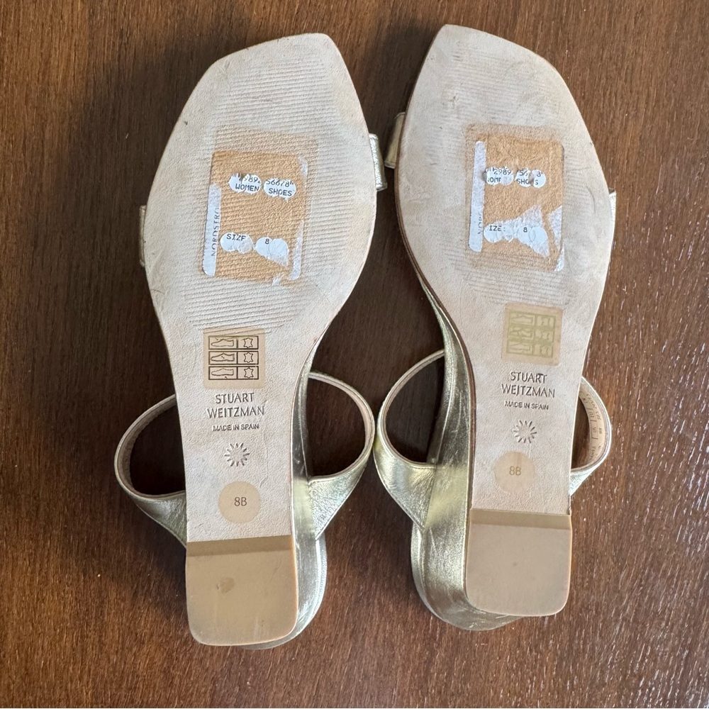 Stuart Weitzman Aleena Gold Metallic Wedge Mule Sandal Size 8B - Picture 11 of 16